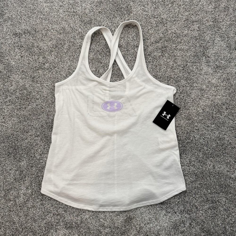 Under Armour Shirt Womens XS White Racerback Tank Top Lightweight Gym Athletic